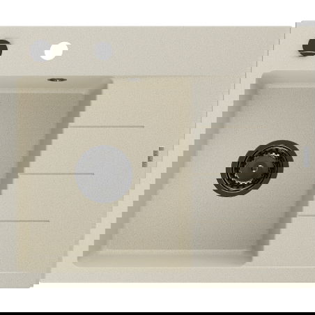 Mexen Ben granitový drez s 1 komorou a odkvapkávačom, ľavý 600 x 500 mm, béžový, sifón čierny - 6522605000-69-B
