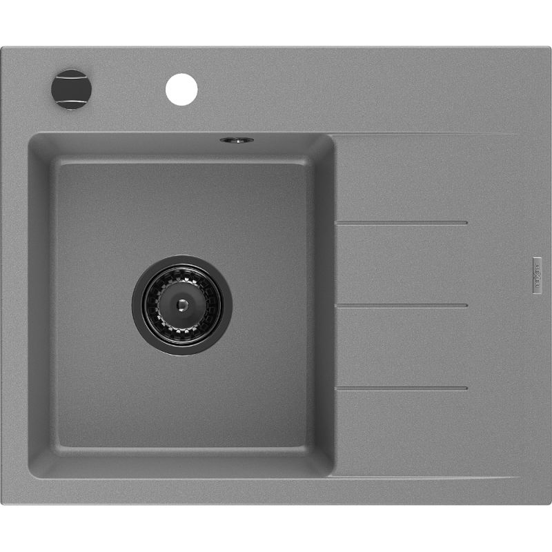 Mexen Ben žulový drez 1-komorový s odkvapkávačom, ľavý 600 x 500 mm, sivý, sifón čierny - 6522605000-71-B