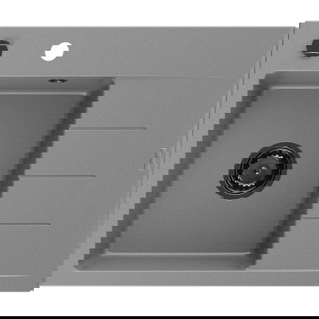 Mexen Ben granitový drez 1-komorový s odkvapkávačom ľavý 600 x 500 mm, sivý, čierny sifón - 6522605000-71-B