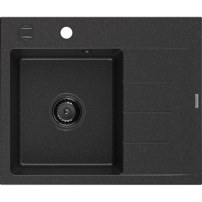 Mexen Ben granitový jednodrez s odkvapkávačom, ľavý 600 x 500 mm čierny/strieborný metalík sifón čierny
