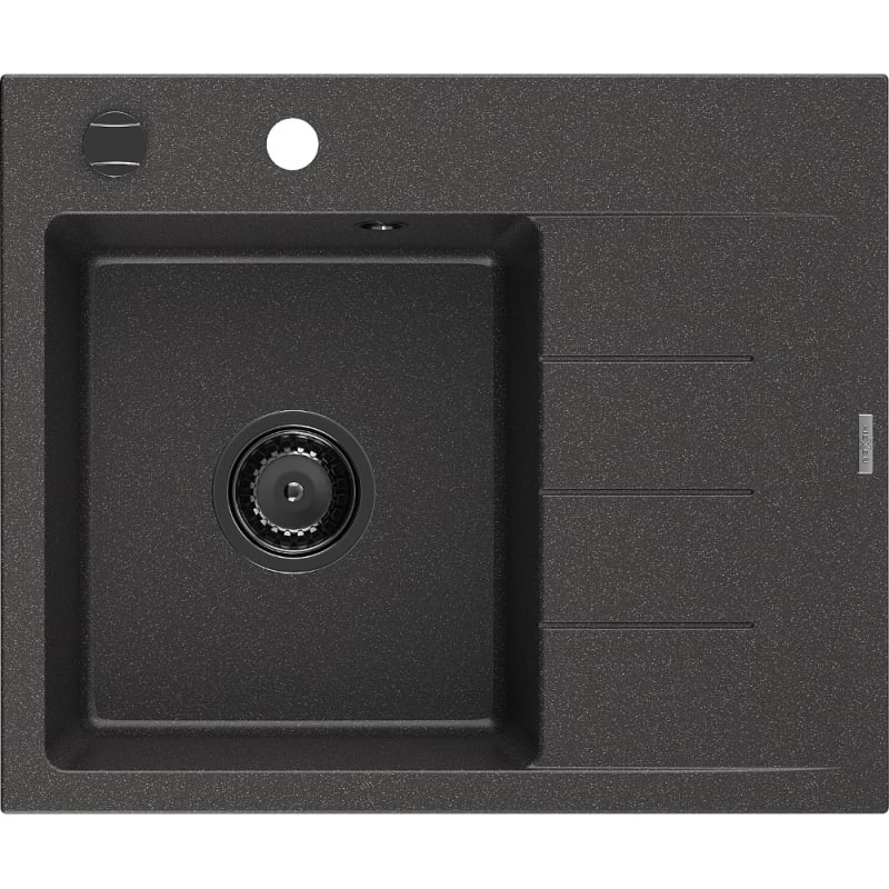 Mexen Ben granitový drez s 1 komorou a odkvapkávačom, ľavý 600 x 500 mm, čierny bodkovaný, čierny sifón