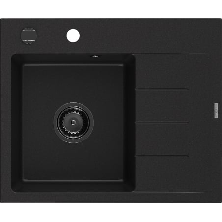 Mexen Ben granitový drez s 1 komorou a odkvapom, ľavý 600 x 500 mm, čierny, čierny sifón - 6522605000-77-B