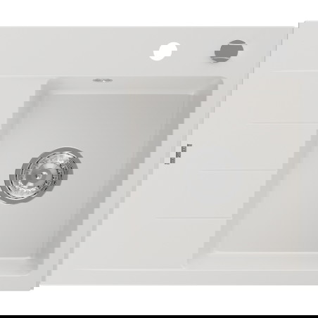 Mexen Ben Granitový kuchynský drez 1-komorový s odkvapkávačom, pravý 600 x 500 mm, biely, chrómový sifón