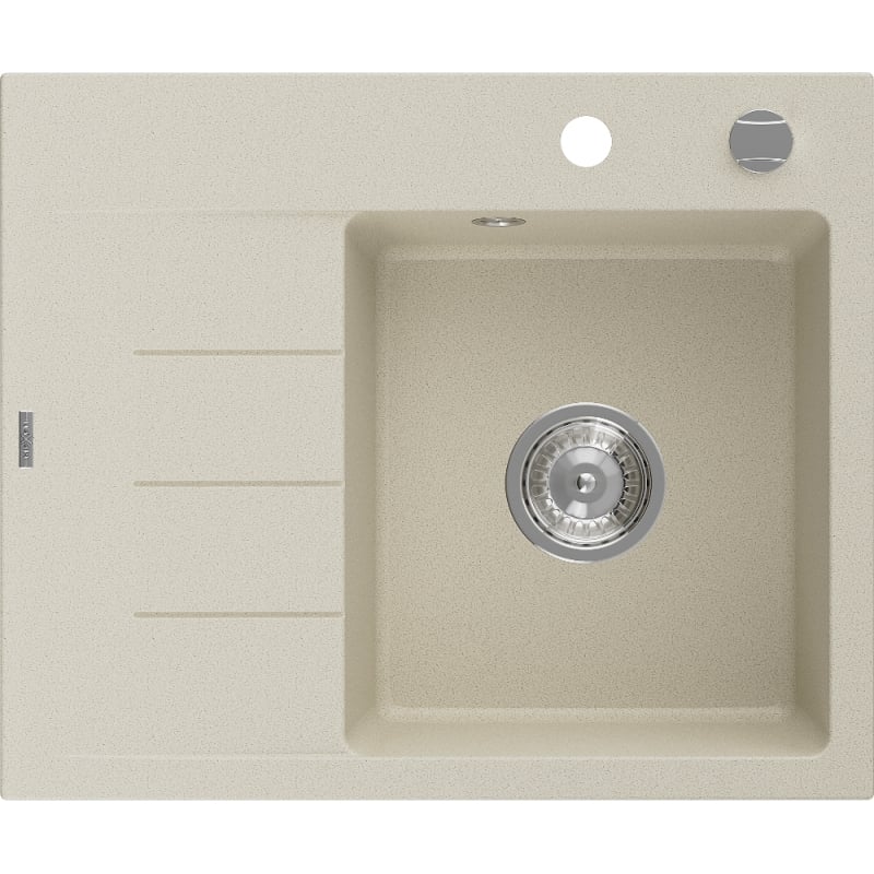 Mexen Ben granitový drez s 1-komorou a odkvapkávačom, pravý 600 x 500 mm, béžový, chrómový sifón - 6523605000-69