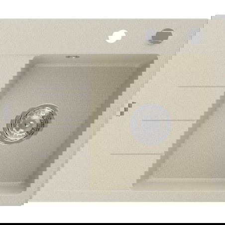 Mexen Ben žulový kuchynský drez s odkvapkávacou plochou vpravo, 1-komorový, 600 x 500 mm, béžový, sifón chróm - 6523605000-69