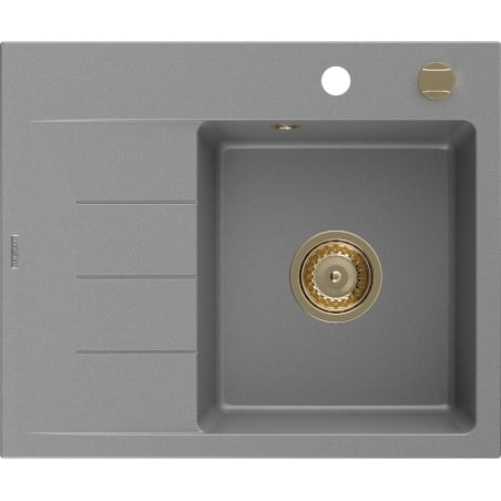 Mexen Ben jednodrezový žulový drez s odkvapkávačom, pravý 600 x 500 mm, sivý, zlatý sifón - 6523605000-71-G