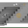 Mexen Ben granitový drez 1-komorový s odkvapkávačom pravý 600 x 500 mm, šedý, zlatý sifón - 6523605000-71-G