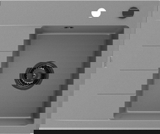 Mexen Ben granitový drez s odkvapkávacou plochou, pravý, 600 x 500 mm, sivý, sifón čierny - 6523605000-71-B