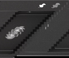 Mexen Ben granitový jednodrez s odkvapkávacou plochou, pravý 600 x 500 mm, čierny/strieborný metalický, chrómový sifón