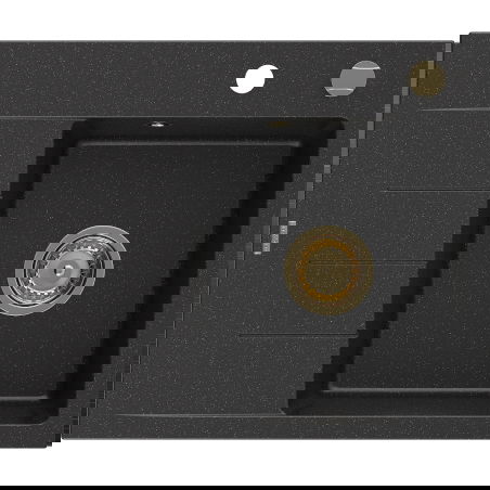 Mexen Ben granitový drez s 1 komorou a odkvapkávačom, pravý 600 x 500 mm čierny/strieborný metalik sifón zlatý