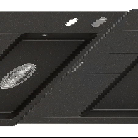 Mexen Ben granitový drez 1-komorový s odkvapkávacou plochou, pravý 600 x 500 mm, čierny/zlatý metalický, sifón chróm