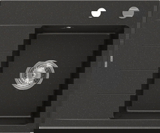 Mexen Ben granitový drez 1-komorový s odkvapkávacou plochou, pravý 600 x 500 mm, čierny/zlatý metalický, sifón chróm