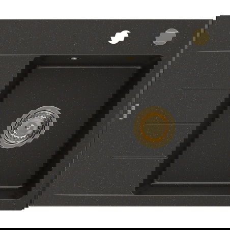 Mexen Ben granitový kuchynský drez s 1 komorou a odkvapkávačom, pravý 600 x 500 mm, čierny/zlatý metalický, sifón