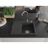 Mexen Ben granitový kuchynský drez 1-komorový s odkvapkávačom, pravý 600 x 500 mm, čierny s bodkami, chrómový sifón