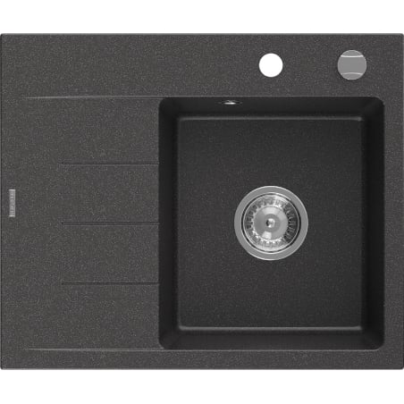 Mexen Ben granitový kuchynský drez 1-komorový s odkvapkávačom, pravý 600 x 500 mm, čierny s bodkami, chrómový sifón