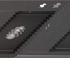 Mexen Ben granitový kuchynský drez 1-komorový s odkvapkávačom, pravý 600 x 500 mm, čierny s bodkami, chrómový sifón