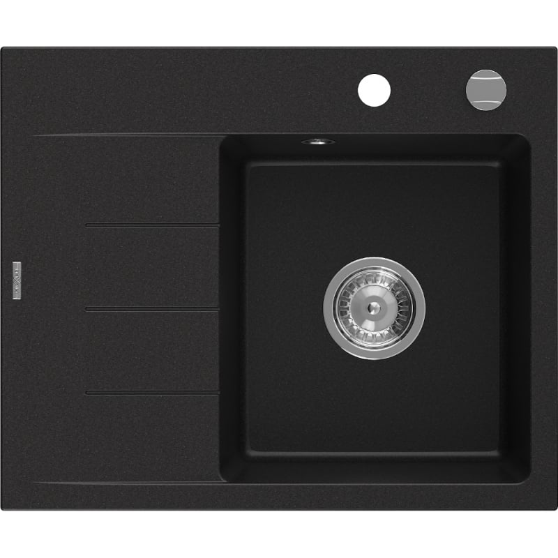 Mexen Ben granitový kuchynský drez s 1 komorou a odkvapkávacou plochou, pravý 600 x 500 mm, čierny, sifón chróm