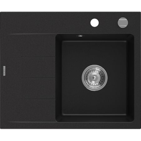 Mexen Ben granitový kuchynský drez s 1 komorou a odkvapkávacou plochou, pravý 600 x 500 mm, čierny, sifón chróm