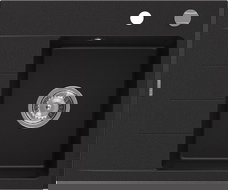 Mexen Ben granitový kuchynský drez s 1 komorou a odkvapkávacou plochou, pravý 600 x 500 mm, čierny, sifón chróm