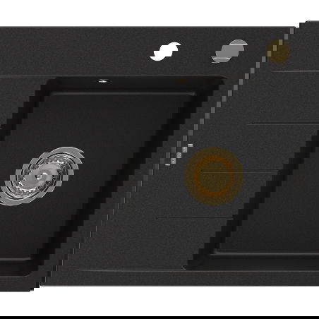 Mexen Ben granitový drez 1-komorový s odkvapkávačom, pravý 600 x 500 mm, čierny, zlatý sifón - 6523605000-77-G