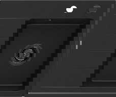 Mexen Ben granitový drez 1-komorový s odkvapkávačom, pravý 600 x 500 mm, čierny, čierny sifón - 6523605000-77-B