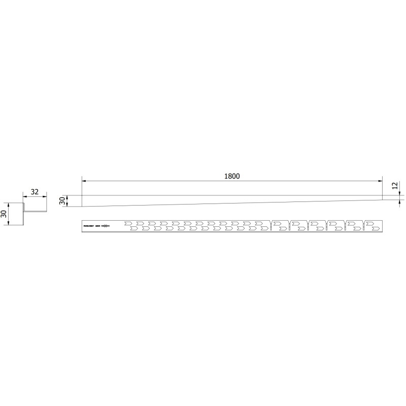 Mexen Line-B podlahová lišta so sklonom 180 cm pravá, inox - 181001180R