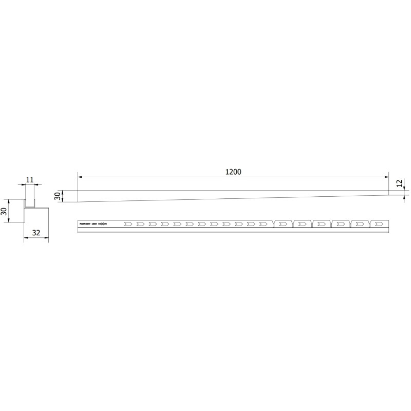 Mexen Line-B spádová lišta na sklo 120 cm pravá, čierna - 187004120R