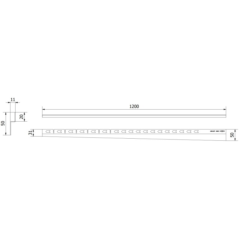 Mexen Line-B strapec na stenu 120 cm, ľavý, inox - 181002120L