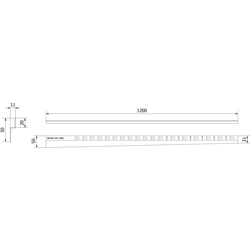 Mexen Line-B lišty spádovej pri stene 120 cm pravá, zlatá brúsená - 185502120R