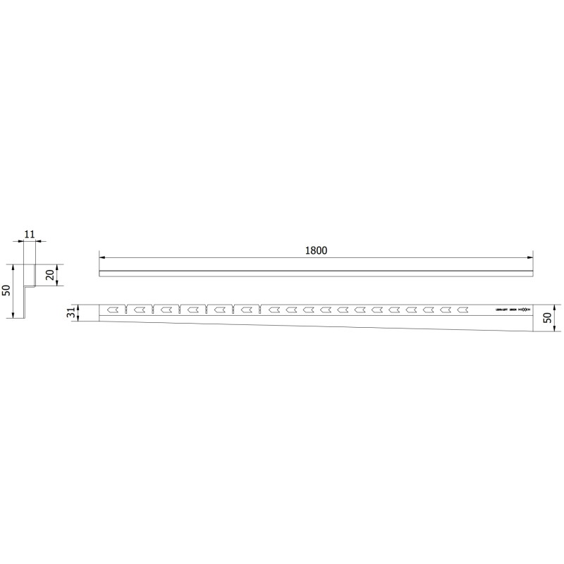 Mexen Line-B lišty so sklonom pri stene 180 cm ľavá, zlatá - 185002180L