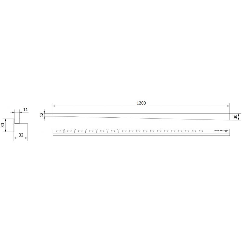 Mexen Line-B odtoková lišta na sklo 120 cm ľavá, inox - 181004120L