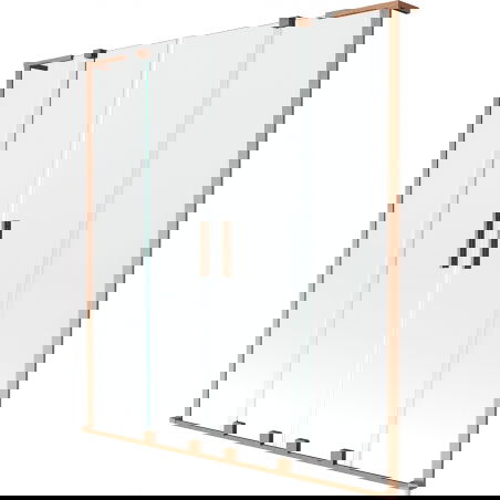 Mexen Velar L Duo posuvná dvojkrídlová vaňová zástena 160 x 150 cm, transparentná, kartáčovaná meď - 896-160-003-02-65