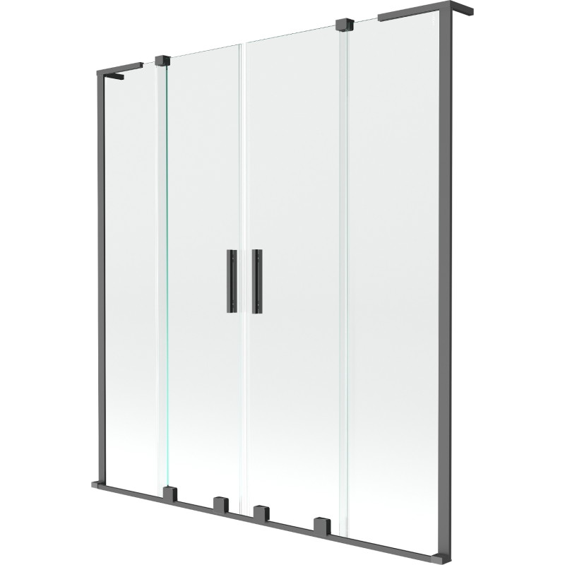Mexen Velar L Duo vaňová zástenna 2-krídlová posúvna 160 x 150 cm, transparentná, gun metal - 896-160-003-02-95
