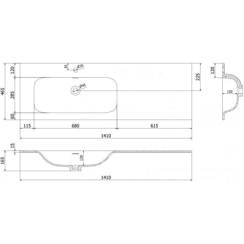 Mexen Vela umývadlo zapustené v doske ľavé 141 x 46,5 cm, biela matná - 25231401L