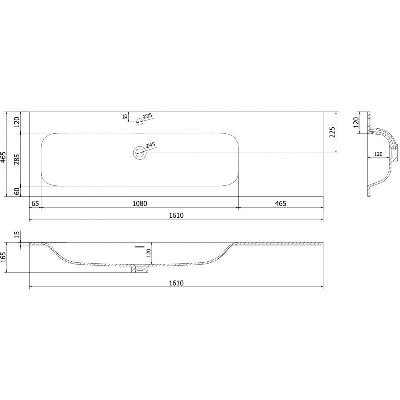 Mexen Vela umývadlo zapustené do dosky ľavé 161 x 46,5 cm, biela mat - 25231601L