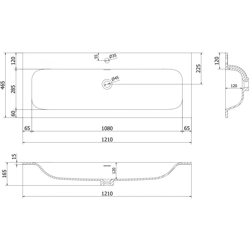Mexen Vela umývadlo zapustené do dosky 121 x 46,5 cm, biela matná - 25231201