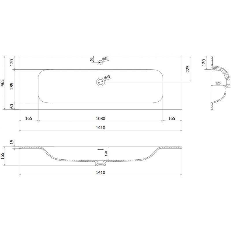 Mexen Vela umývadlo zapustené do dosky 141 x 46,5 cm, biela matná - 25231401