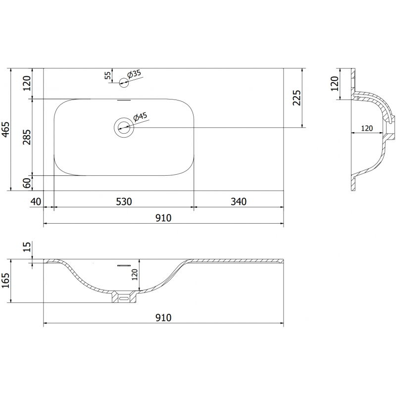 Mexen Vela umývadlo zapustené v doske ľavé 91 x 46,5 cm, biela mat - 25239001L