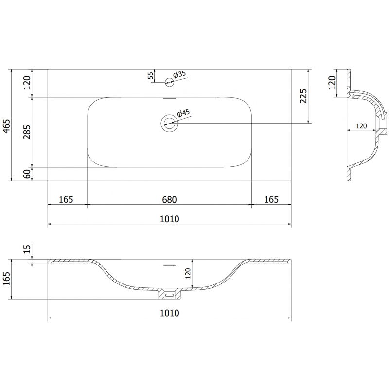 Mexen Vela umývadlo zapustené do dosky 101 x 46,5 cm, biela matná - 25231001