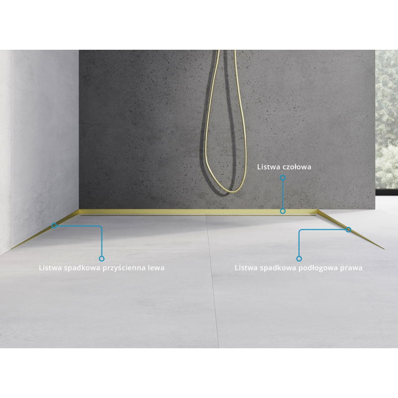 Mexen Line-B podlahová šikmá lišta 180 cm pravá, zlatá kartáčovaná - 185501180R