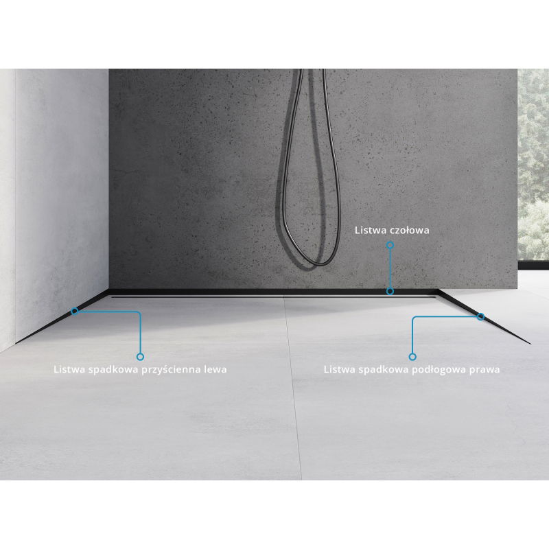 Mexen Line-B podlahová spádová lišta 180 cm pravá, čierna - 187001180R