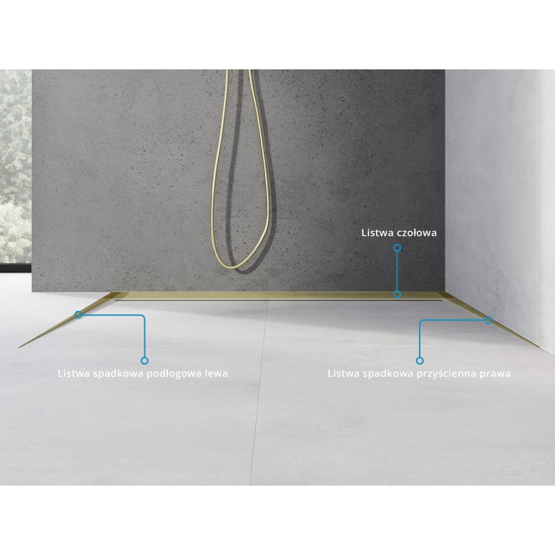 Mexen Line-B podlahová lišta so sklonom 120 cm ľavá, zlatá - 185001120L