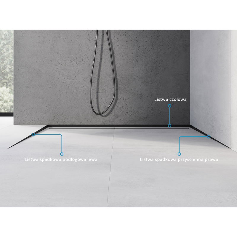 Mexen Line-B podlahová spádová lišta 120 cm ľavá, čierna - 187001120L