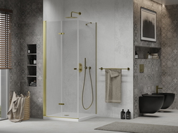 Mexen Lima sprchová kabína, skladacie dvere 80 x 80 cm, transparentnéné, zlatá + závesný bidet Flat - 856-080-080-50-00-4010