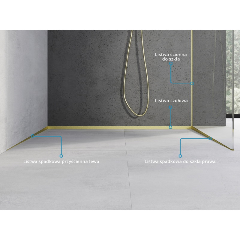 Mexen Line-B spádová lišta pri stene 120 cm ľavá, zlatá kefovaná - 185502120L