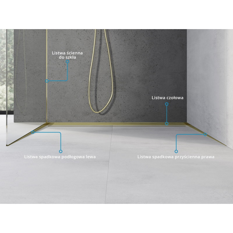 Mexen Line-B Nástenná šikmá lišta 120 cm pravá, zlatá - 185002120R