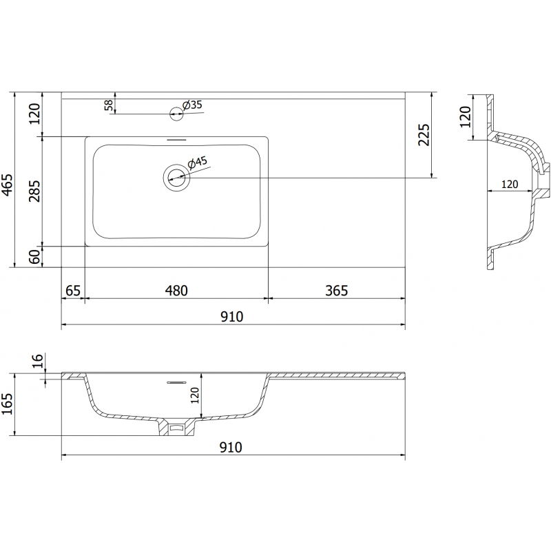 Mexen Otis vstavané umývadlo ľavé 91 x 46,5 cm, biela mat - 25189001L