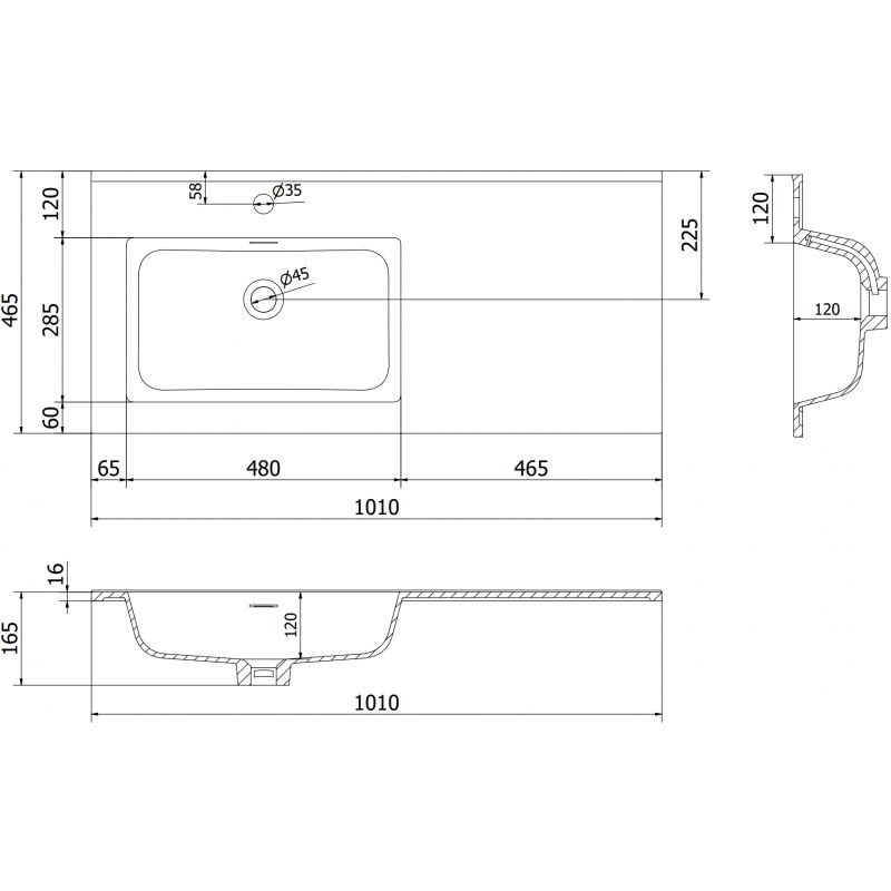 Mexen Otis zabudované umývadlo ľavé 101 x 46,5 cm, biele matné - 25181001L