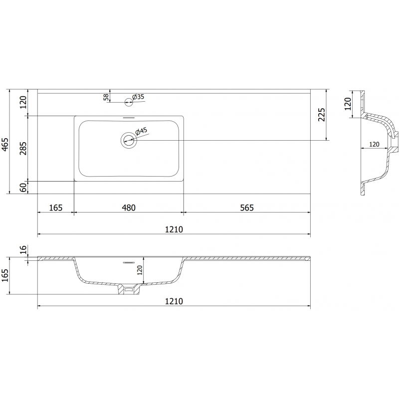 Mexen Otis umývadlo zapustené v doske ľavé 121 x 46,5 cm, biela matná - 25181201L