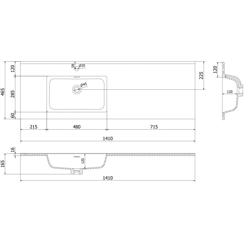 Mexen Otis vstavané umývadlo ľavé 141 x 46,5 cm, biely lesk - 25181400L